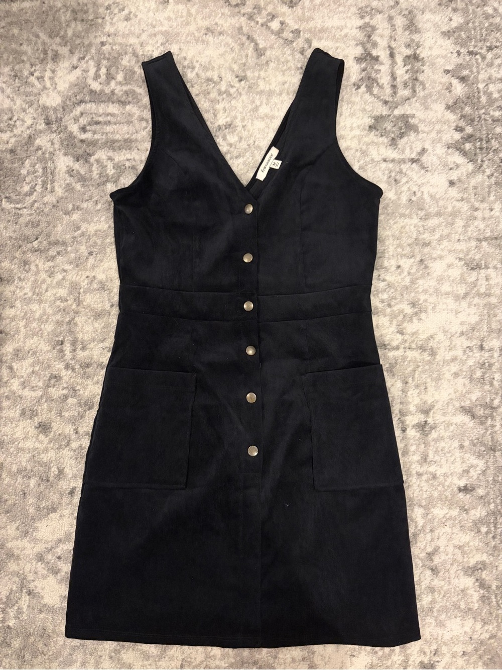 Francesca's Collections Black Corduroy Button-Front Mini Dress